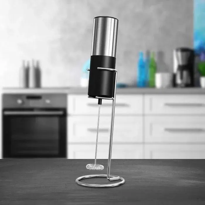 Mousseur à lait électrique - Mixeur plongeant - Fouet et corps en acier inoxydable - Argenté-noir