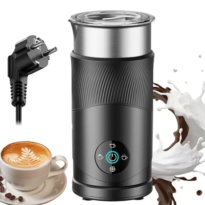 Mousseur à lait électrique-Mousseur à lait-450W-4 en 1-350 ml-Contrôle température-Acier inox SUS304-Silencieux-4 modes-Noir