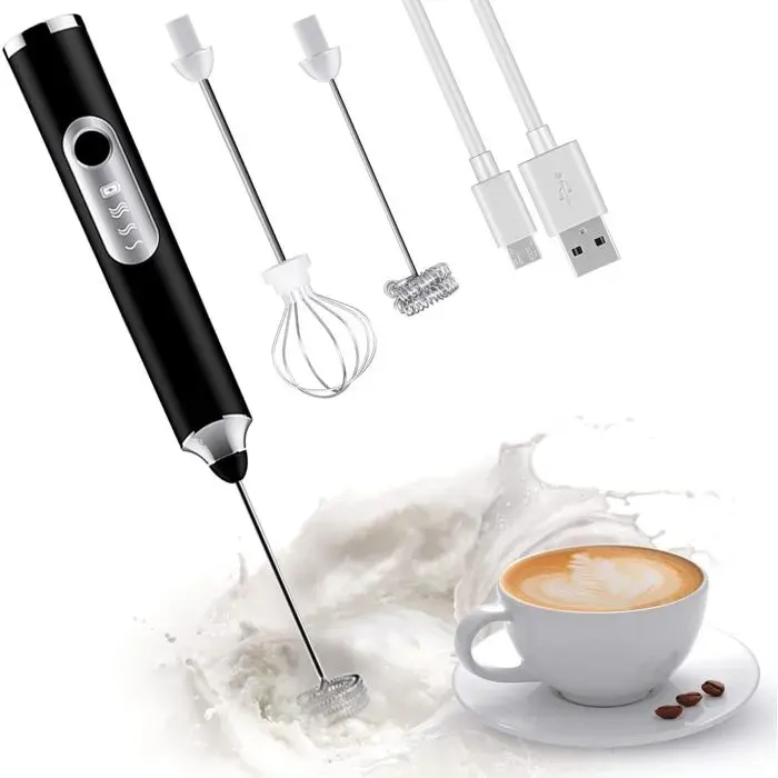 Mousseur à Lait Électrique Rechargeable Mousseur a Lait 3 Vitesses Petit Mixeur pour Cafés Lattés Cappucinos et Machiattos(Noir)