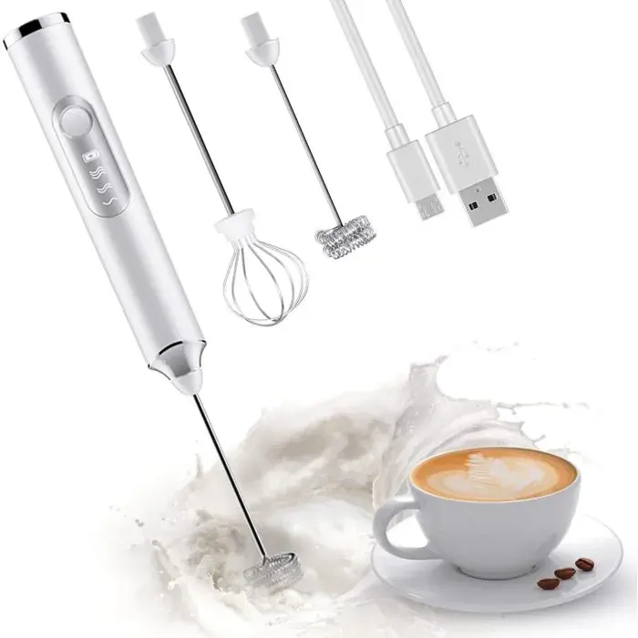 Mousseur à Lait Électrique Rechargeable Mousseur a Lait 3 Vitesses Petit Mixeur pour Cafés Lattés Cappucinos et