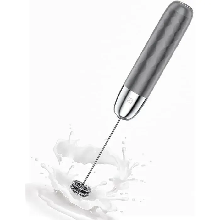 Mousseur à Lait Électrique Rechargeable Mousseur a Lait Fouet en Acier Inoxydable Portable Gris Moyen et Argent MOUSSEUR A LAIT