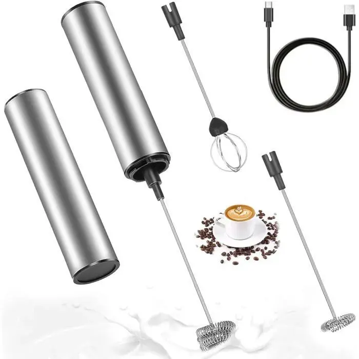 Mousseur à lait électrique - Rechargeable USB - 2 têtes de mélange - 3 vitesses réglables - Acier inoxydable 304