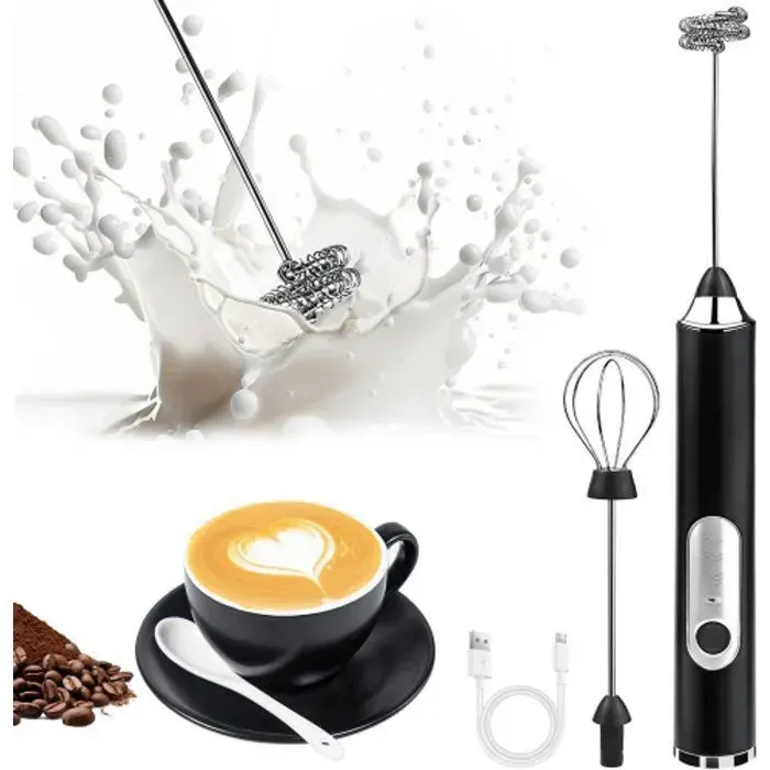 Mousseur à lait électrique - - Rechargeable USB - Batterie 1200 mAh - Deux têtes de mélange - Acier inoxydable 304 Femeo