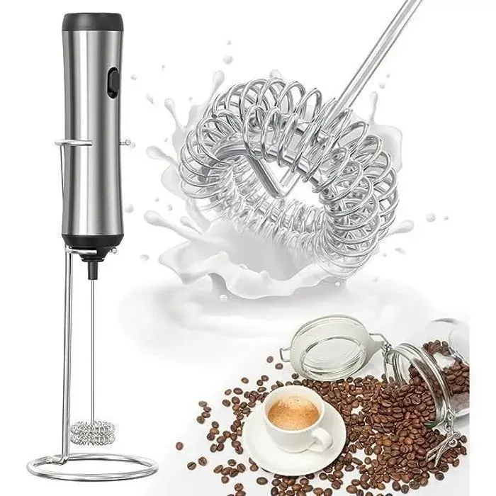 Mousseur à Lait Électrique - Rechargeable USB et Mini Batteur - Acier Inoxydable - Facile à Nettoyer