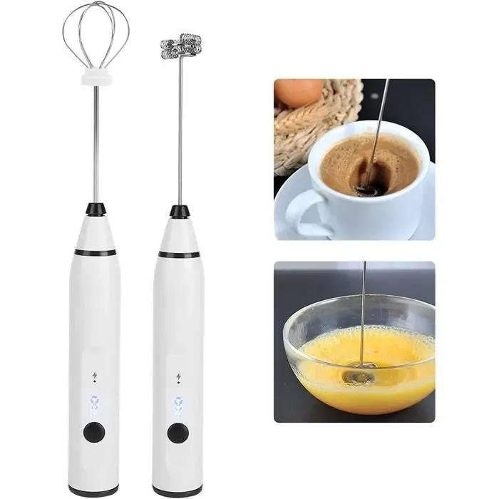 Mousseur à Lait Électrique rechargeable USB un mini fouet électrique polyvalent avec double tête fouet.