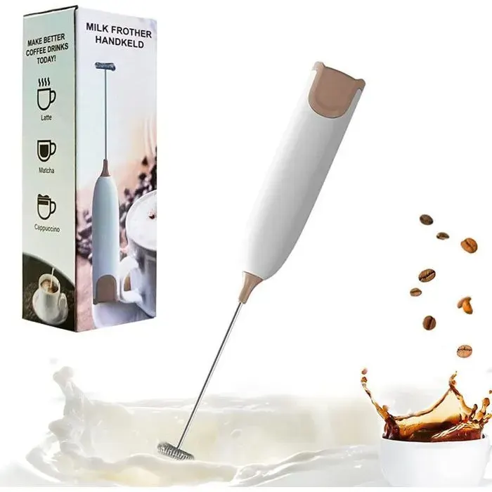 Mousseur à lait électrique – Tête inox monocouche pour latte cappuccino et matcha – Compact 16x4.5cm