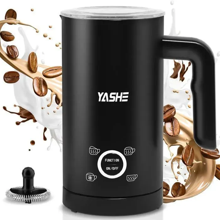 Mousseur à lait électrique - YASHE - 4-en-1 - Mousse chaude/froide - 300 ml/150 ml - Nettoyage facile — coloris Noire