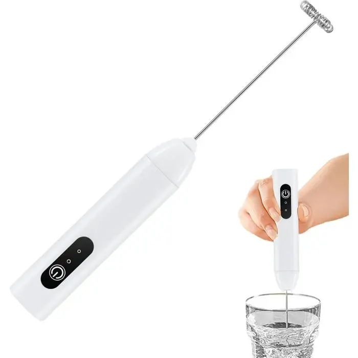 Mousseur à lait électrique - ZENTRONIS - Rechargeable - Double filet - Poignée antidérapante - Blanc