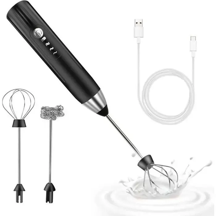Mousseur à Lait ÉlectriqueMousseur de Lait Rechargeable USB et Mini Fouet Electrique Mélangeur Acier InoxydableNoir