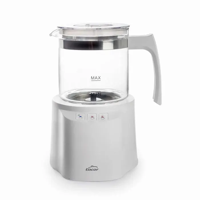 Mousseur à lait - LACOR - 69398 - Récipient verre & base inox - Chauffe 250 ml - Base rotative 360°