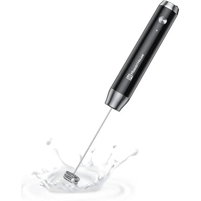 Mousseur à lait Rechargeable Appareil à Mousse électrique Portatif étanche Amovible en acier inoxydable Noir MOUSSEUR A LAIT