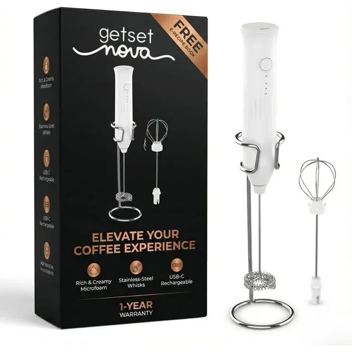 Mousseur À Lait Rechargeable Portable Avec Support – Mini Fouet Électrique À Main Mousseur À Café Et Mélangeur À Lait Avec Moteur