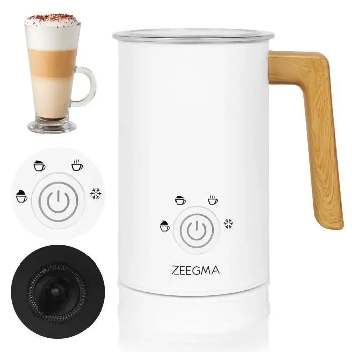 Mousseur à lait - ZEEGMA - Milkee - 4 modes - 500 W - 240 ml - Blanc/Bois