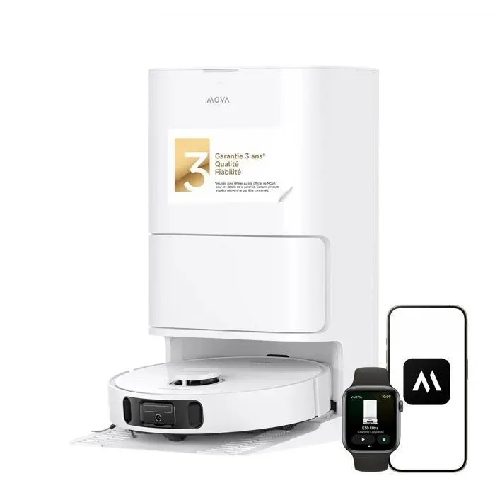 Mova E30 Ultra Robot Aspirateur Laveur Aspiration de 7000 Pa Nettoyage Automatique des SerpillièresTechnologie RoboSwing