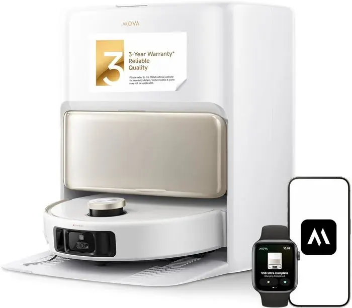 Mova Robot aspirateur et Laveur à vidage Automatique V50 Ultra Complete avec Aspiration de 24 000 Pa Autolaveuse de sol