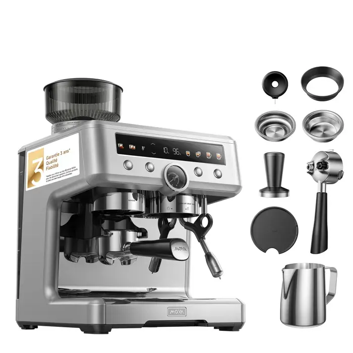 MOVA S20 Pro – Machine à Espresso 20 Bars avec Broyeur Double Boiler & Double Pompe Mousseur à Lait Coloris Argent