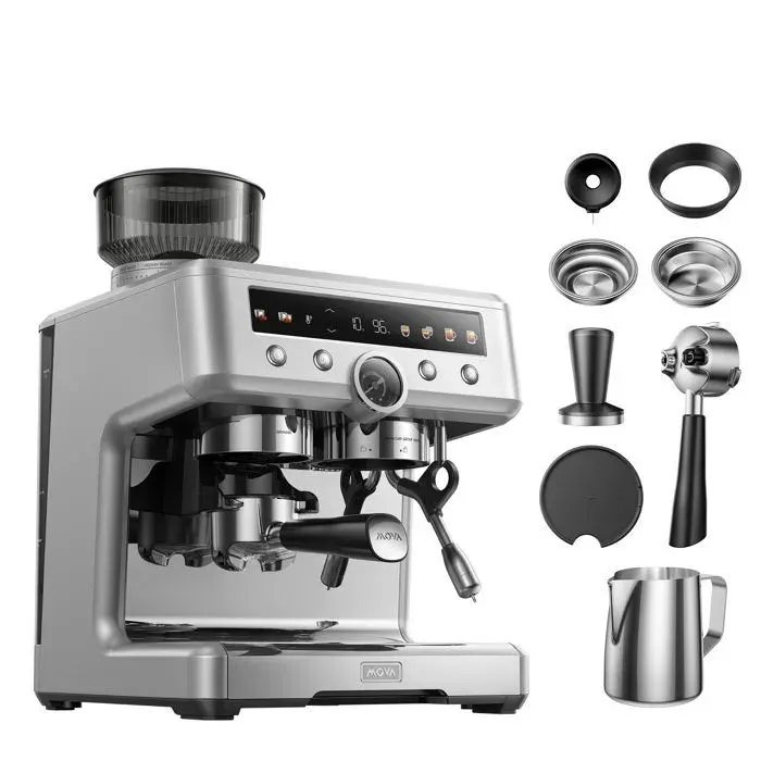 MOVA S20 Pro – Machine Espresso avec Broyeur Intégré Pression 20 Bars Double Chaudière & Mousseur à Lait Argent
