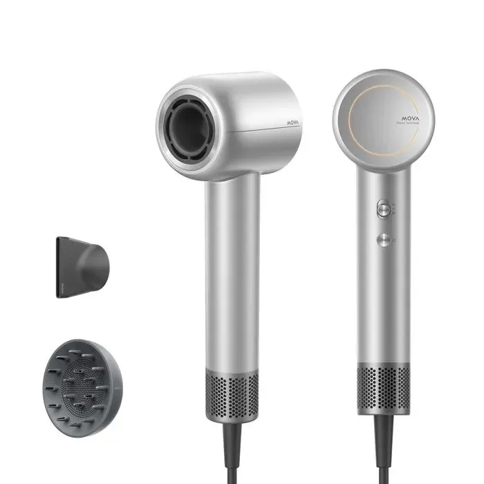 MOVA Shine 10 Argenté – Sèche-Cheveux Professionnel avec Technologie AeroBlossom Moteur 110 000 tr/min Soin Plasma Faible Bruit