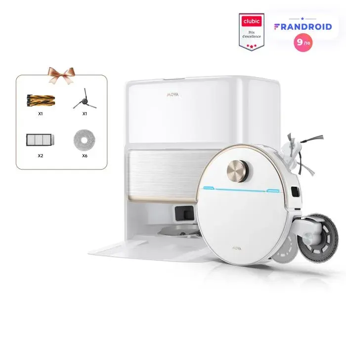 MOVA V70 Ultra Complete Robot aspirateur laveur MaxiReachX 42000 Pa 15 N/300 tr/min franchissement 9 cm EcoCyclone