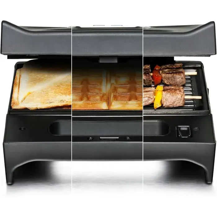 Multi Toast & Grill Swg 700 « Max » – 3 Plaques Amovibles Antiadhésives Pour Sandwichs Gaufres Belges Grillés 700 W Noir/Acier