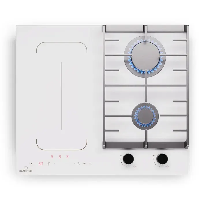 MultiChef 60cm Plaque de Cuisson Mixte Gaz Electrique 4 Zones Blanc