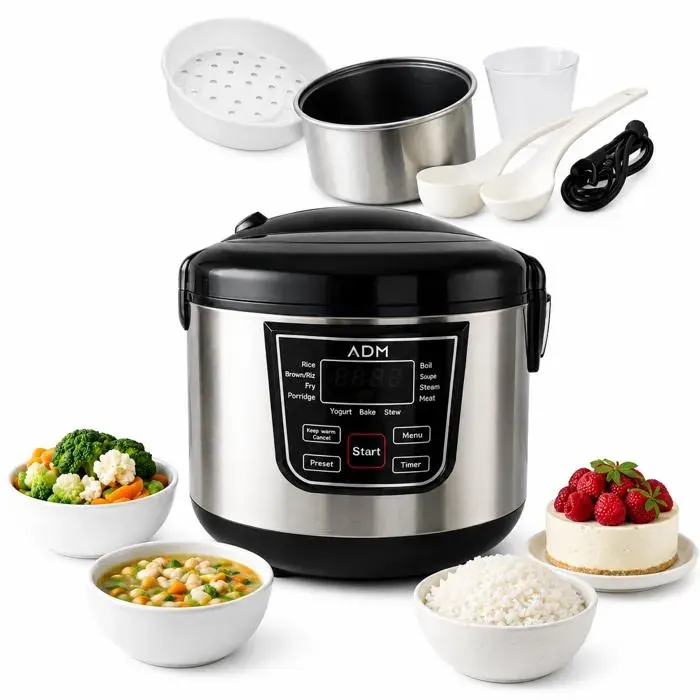 Multicuiseur 4L 700W ADM – Cuiseur à Riz Électrique 12 Programmes – Cuisson Vapeur Soupe Yaourt – Maintien au Chaud – Écran LED