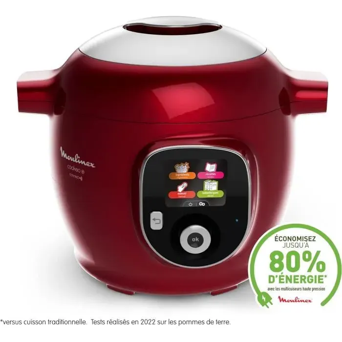 Multicuiseur - Moulinex - Cookeo+ Connect - Capacité 6 L - 200 recettes - Couleur Rouge