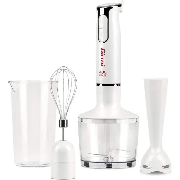 MX17 Mixeur Plongeant avec Kit 3 en 1 Blender-Mixeur-Fouet 400 W Moteur DC 2 Vitesses Lames Blanc-gris Acier -avec Kit