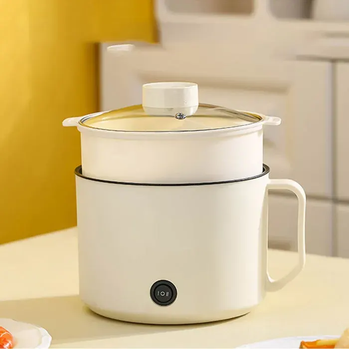 Mxzzand cuisinière électrique Mxzzand Mini marmite électrique Marmite electromenager maison Panier vapeur beige et alimentaire