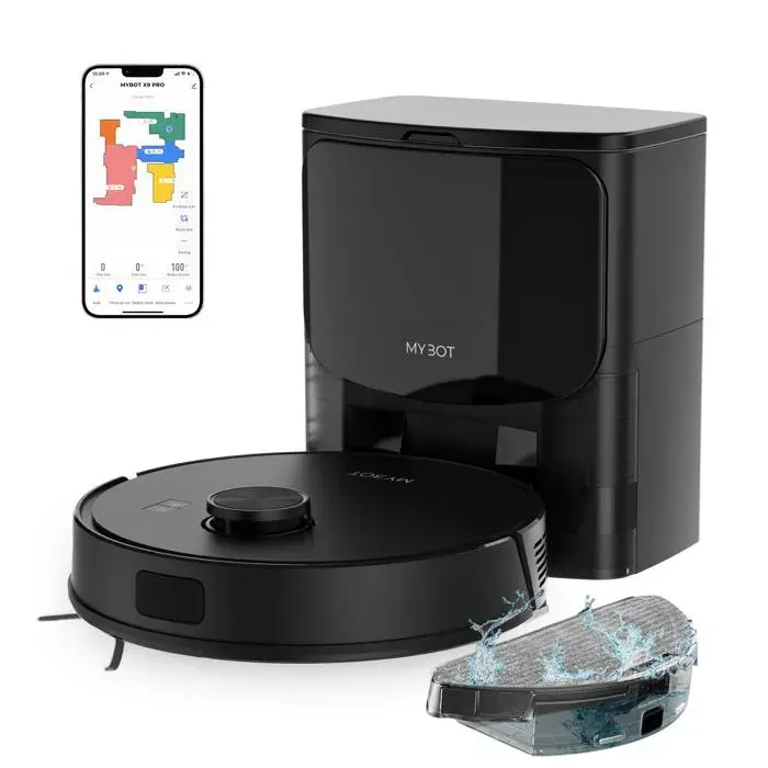 MYBOT X9 PRO – Robot aspirateur avec fonction lavage – Puissance d’aspiration 6500 Pa – Idéal pour les animaux