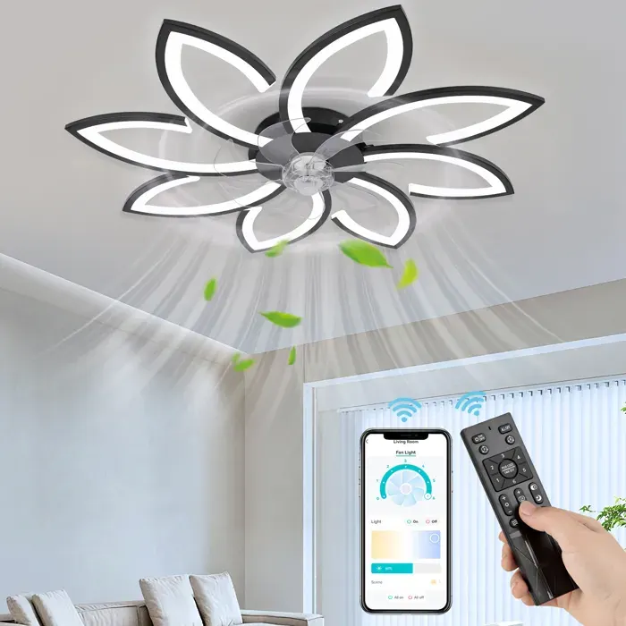 NACATIN Ventilateur de plafond à LED 6 Vitesse Fan Silencieux avec Dimmable Eclairage 3 Couleurs 9007 -Noir