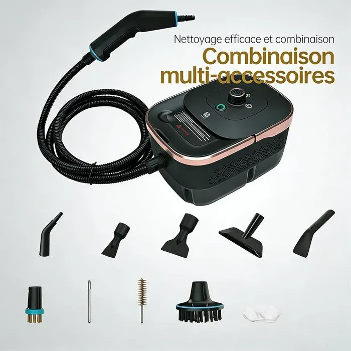 Nettoyeur à vapeur portable - IDEKO - Haute pression - Haute température - Noir - 99% bactéries éliminées