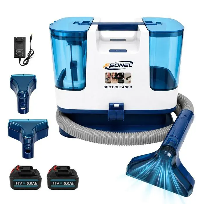 Nettoyeur de Taches Sans Fil 18V 13000 Pa 2 Batteries 5Ah Réservoir 15L pour Canapé et Tapis