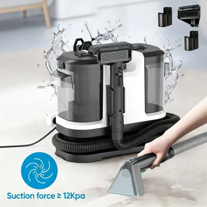 Nettoyeur détacheur portable - 500W/12 Kpa/Tuyau 15M - Cordon dalimentation 5M - Réservoir 1.8L/08L - Nettoyeur canapé tissu