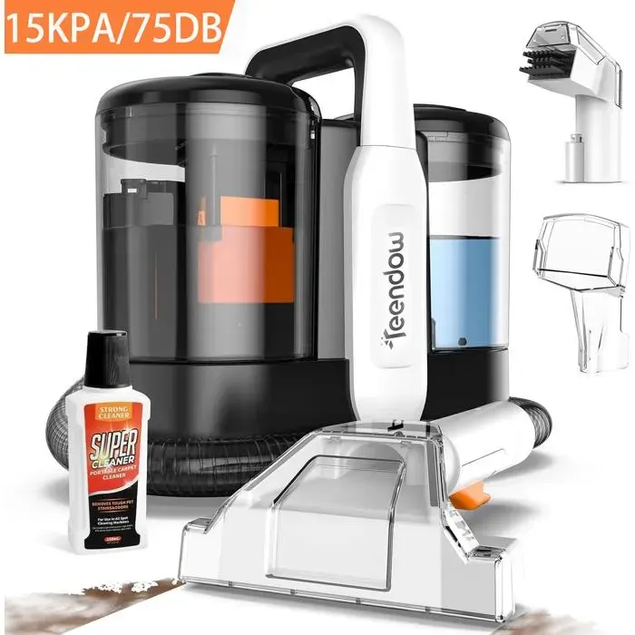 Nettoyeur détacheur portable - 500W/15 Kpa/Tuyau 13M - Cordon dalimentation 3M - Réservoir 08L/15L - Aspirateur nettoyeur à eau