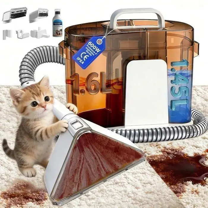 nettoyeur détacheur portable-Shampouineuse-600w/17kPa-/Tuyau 15M - Cordon dalimentation 5M - Réservoir 1.6L/145L