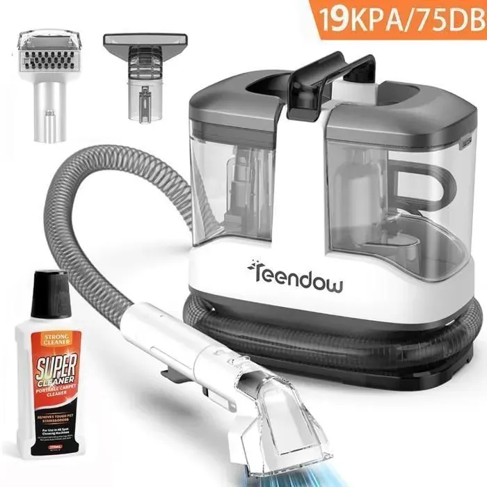 Nettoyeur détacheur - TEENDOW - 19kPa /75Db - Tuyau 15 m - Cordon 5 m - Réservoir 15 L - Liquide de nettoyage / 2 brosses