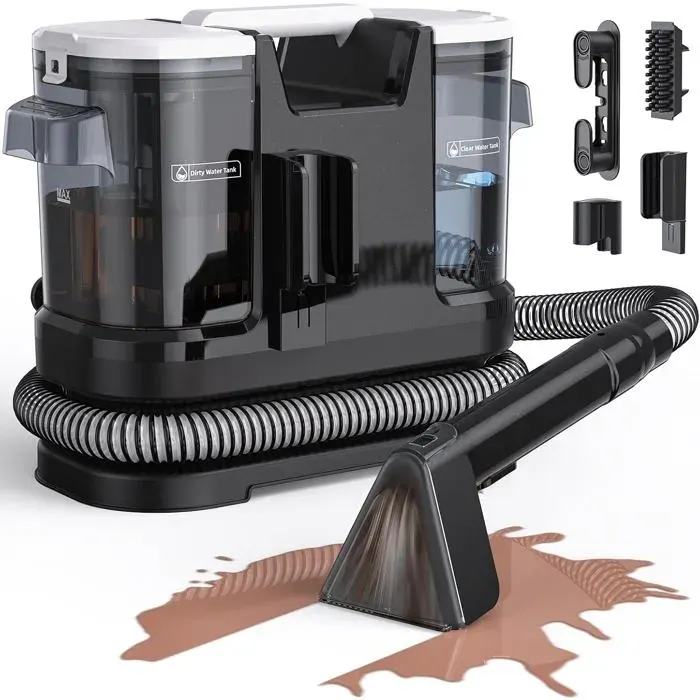 Nettoyeur Tapis 600W Aspiration 20000Pa Réservoirs 175L/1L Aspirateur Humide Anti-Taches Canapé Tapis Voiture
