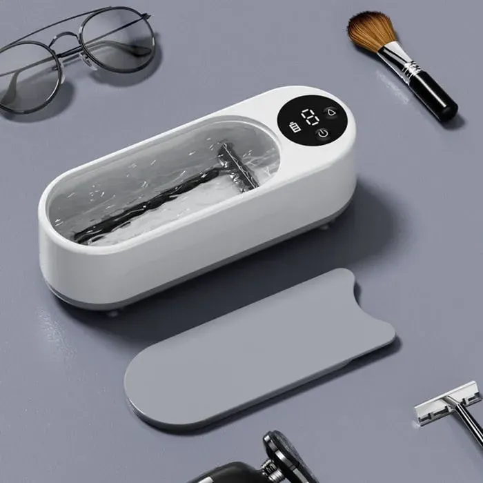 Nettoyeur Ultrasonique Bijoux Brosses Maquillage Lunettes Rasoir Haute Fréquence 300ml Compact Voyage Blanc