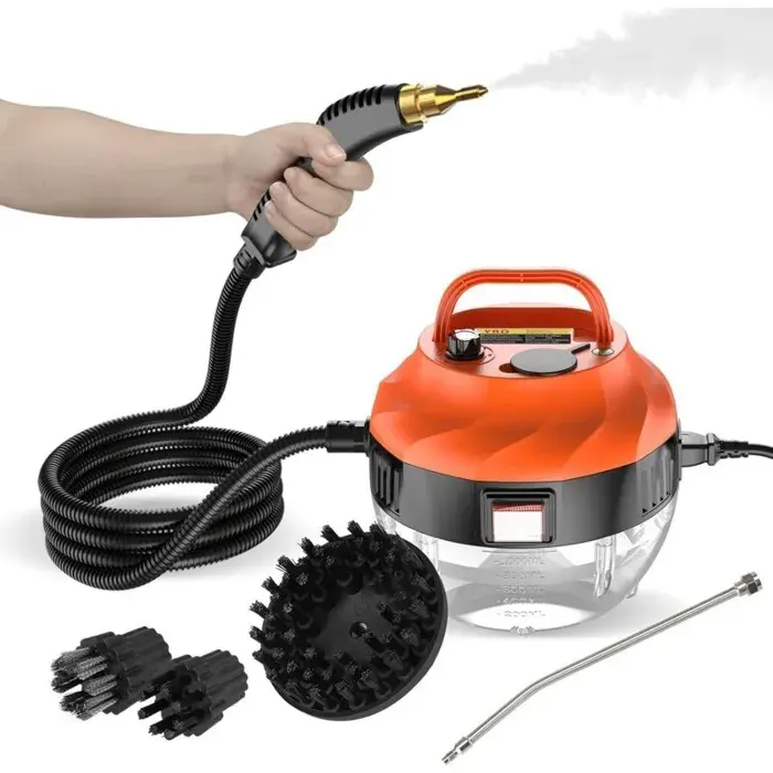 Nettoyeur vapeur 1500W – 3 têtes de brosse réglables – Pression 3 bars – Température 105 °C – Chauffage rapide en 10s – Réservoir 1L