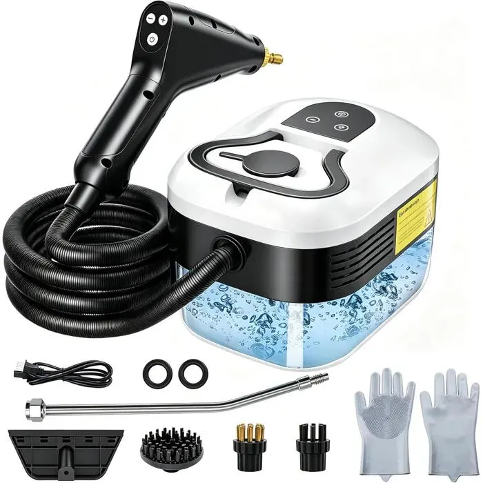 Nettoyeur Vapeur 2500W – 3 Bars Chauffage 15S Nettoyeur À Vapeur À Main Avec Bouton Tactile Réglable 4 Têtes De Brosse Poignée