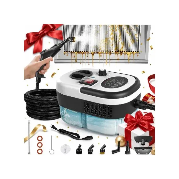 Nettoyeur vapeur 2500W 3 puissances réglables réservoir 12L. Usage maison et voiture.