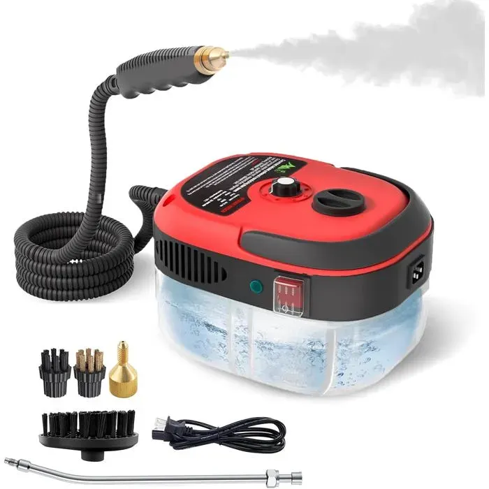 Nettoyeur Vapeur 2500W 6 Niveaux Réservoir 1000ML chauffage 20 secondes haute pression pour voiture/joints/carrelage/canapé/sol