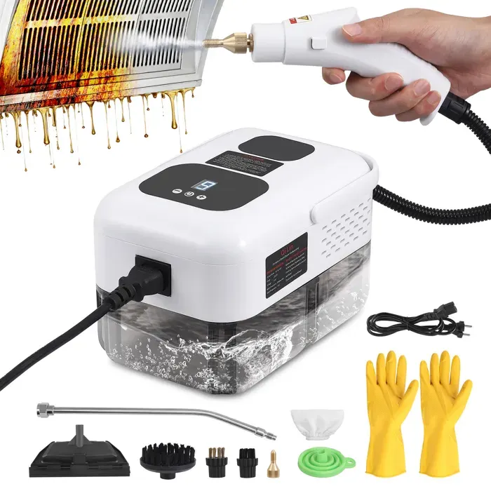 Nettoyeur Vapeur 2500W Nettoyeur Vapeur Portable3 Têtes de Brosse Réglables sur 9 Vitesses Réglablespour le NettoyageBlanc