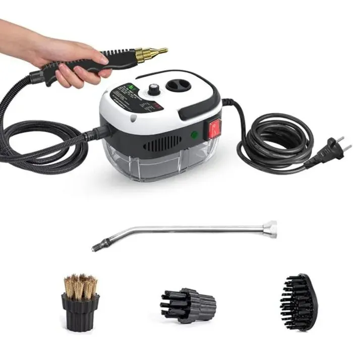 Nettoyeur Vapeur 2500W Portable Haute Température Têtes de Brosse Pour Cuisine Salle de Bain Voiture (Blanc)