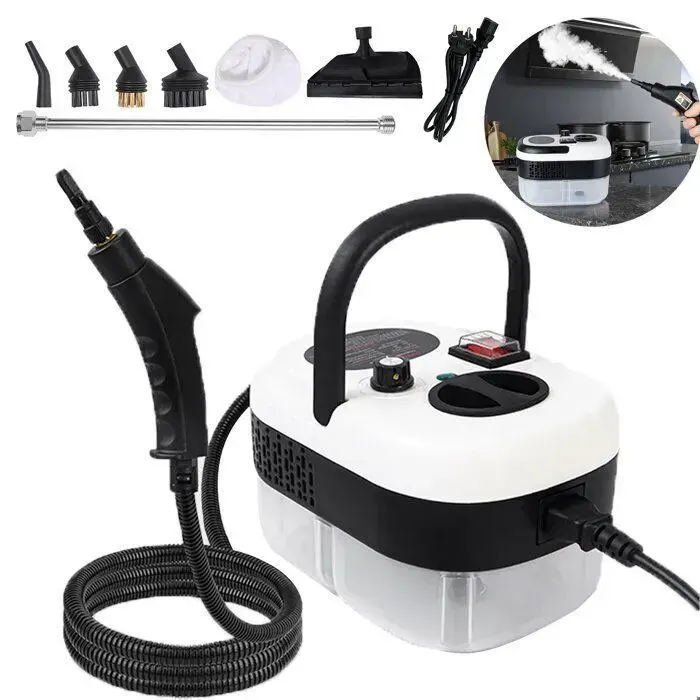 Nettoyeur Vapeur 2500WRéglables sur 6 Niveauxavec 5 Têtes de BrossePour Nettoyer La Saleté La Graisse Et La PoussièRe Noir