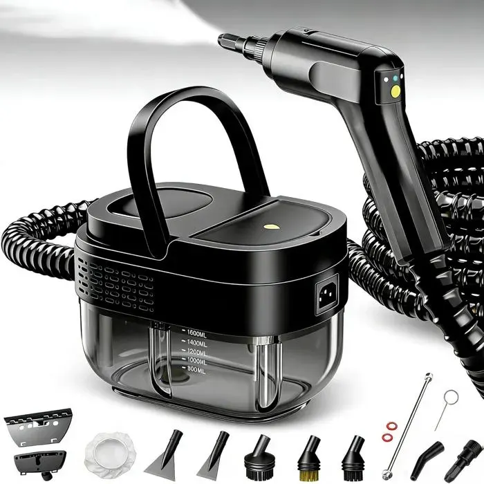 Nettoyeur Vapeur 2500WRéservoir Deau 1600MLPoignée Réglable en 3 PositionsHaute Température 105℃ et Pression 3 BarChauffe