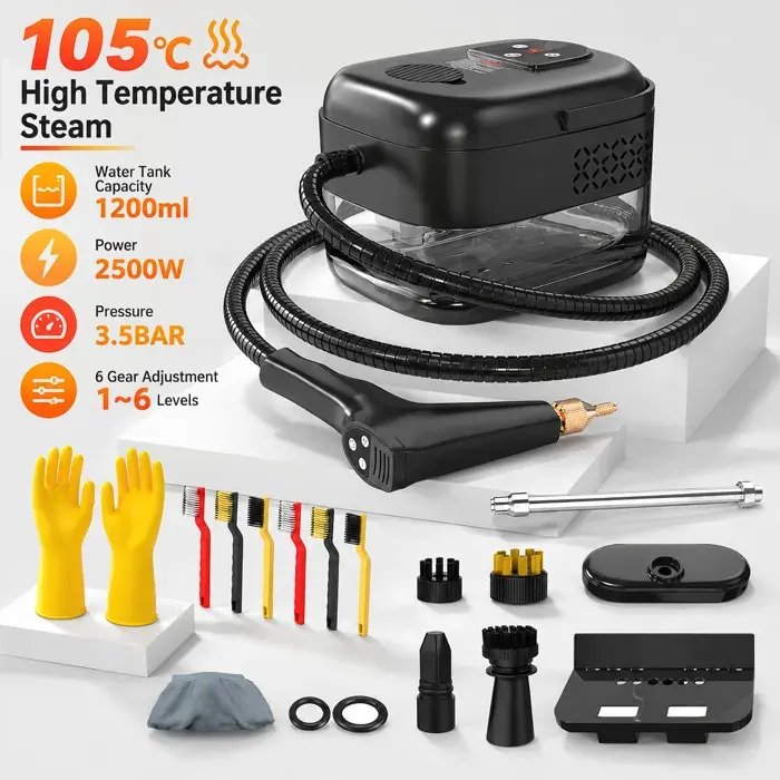 Nettoyeur vapeur 3.5 bars - 2500W/1200ML - Avec écran - Réglables sur 6 Niveaux - Chauffage Rapide 15s - Nettoyeur Vapeur Portable