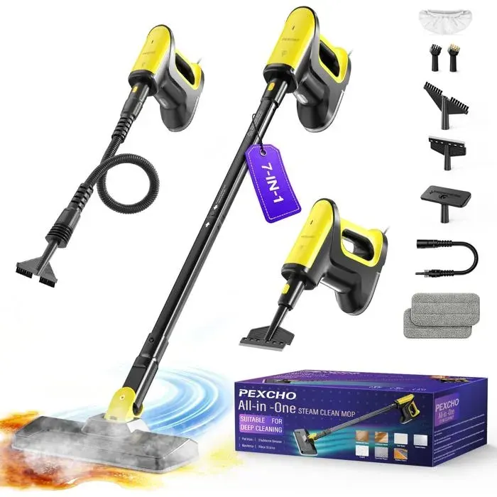 Nettoyeur Vapeur 7 en 1 1500W Balai Vapeur Multifonction élimine 999% des virus et bactéries Chauffe en 15 Secondes