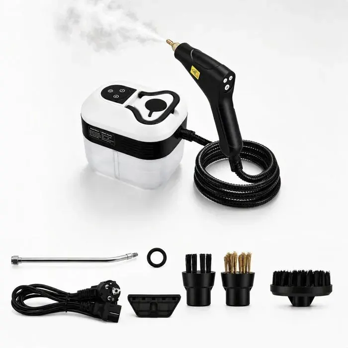 Nettoyeur vapeur à main 2500 W 45 bar Réservoir de 1800 ml chauffage 15 s 6 niveaux pour cuisine salle de bain voiture sol